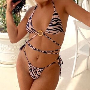 Zebra Print Bikini with Ring Accents